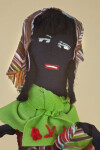 British Virgin Islands Doll with Embroidered Facial Features, Black Yarn Hair and Head Scarf (Close Up)