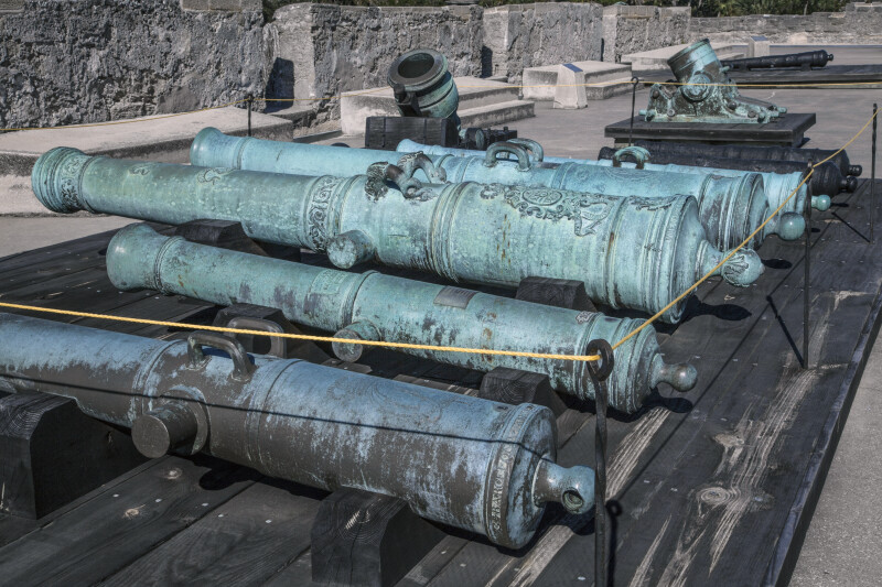 Bronze, Oxidized Cannons of Various Sizes