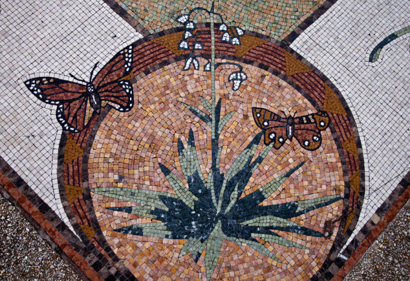 Butterflies and a Flowering Plant in a Mosaic
