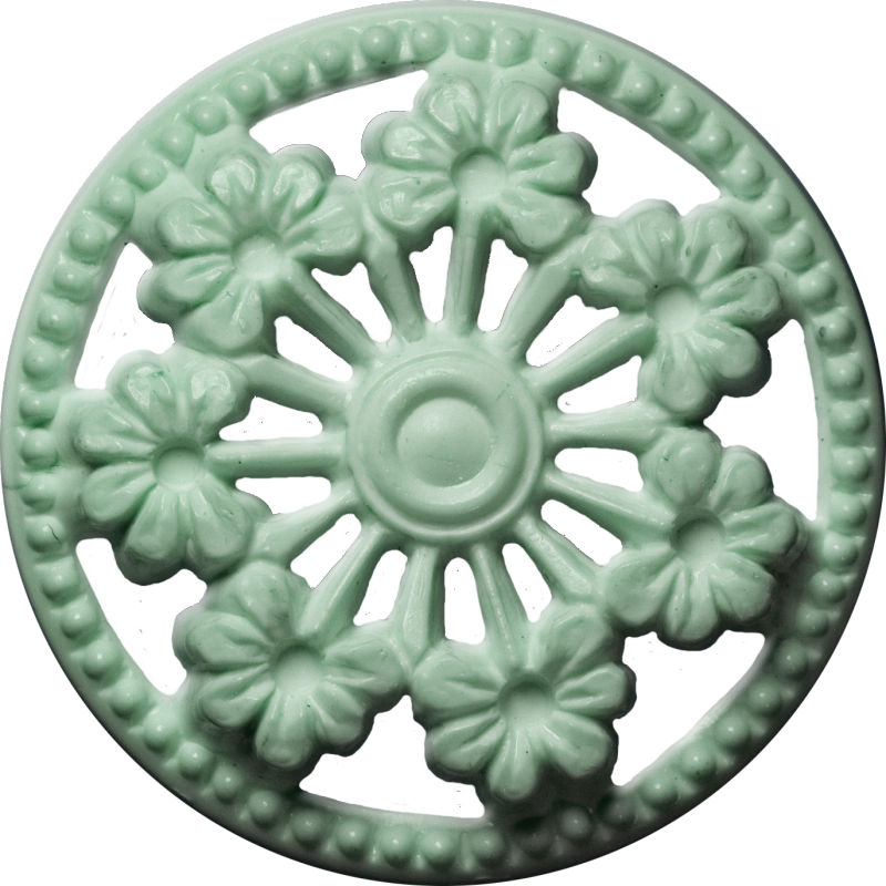 Button with Seven Flowers and Cut-Outs, Light Green