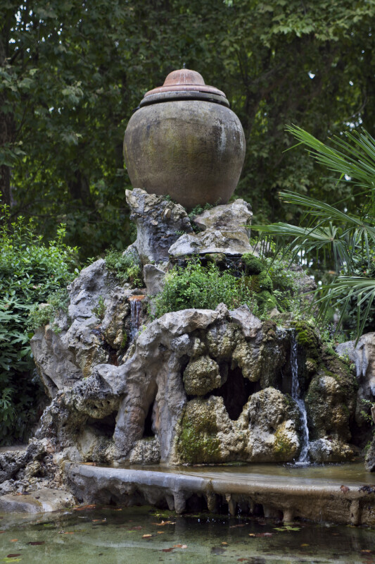 Ceramic Pot Above a Waterfall at the Villa Borghese Gardens
