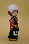 China Woman Made from Wood with Hand Painted Face and Silver Earrings (Three Quarter View)