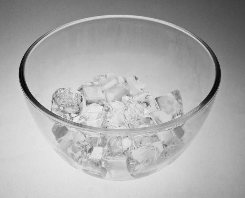 Clear Glass Bowl of Ice Cubes