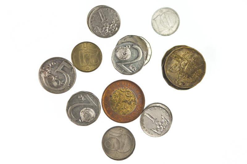 Close-up of Czech Republic Coins