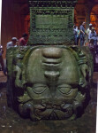 Close-Up of Medusa's Upside-Down Head Serving as the Base of a Column at the Basilica Cistern