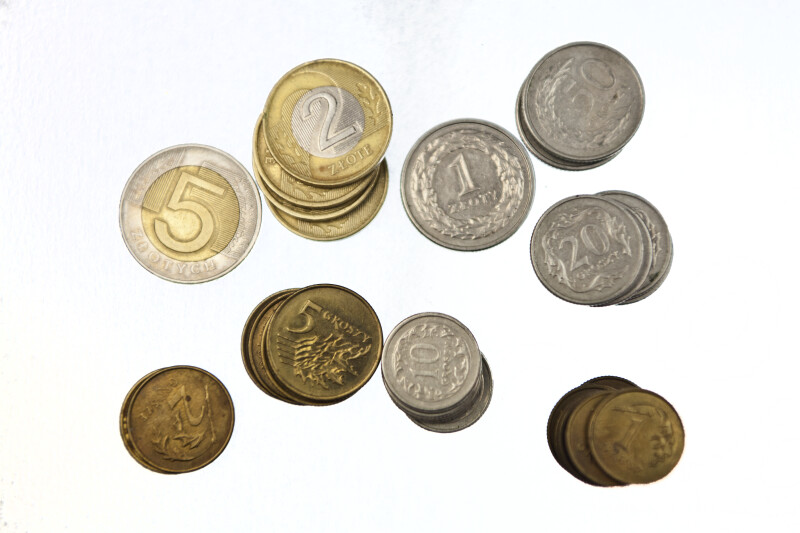Close-up of Polish Coins