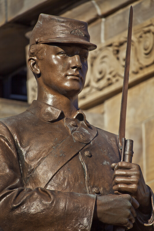 Close-Up View of Soldier Statue at Soliders and Sailors' Memorial Hall