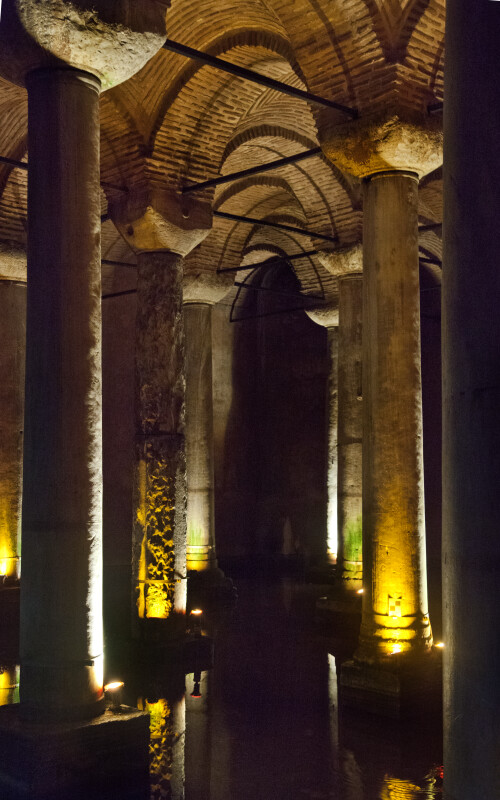 Columns at the Dimly-Lit Basilica Cistern
