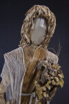 Costa Rica Female Doll with Corn Husk Face and Fiber Hair Holding Dried Flowers (Close Up)