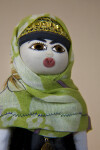 Croatia Hand Painted Face of Female Doll with Gold Headband and Cotton Head Scarf (Close Up)