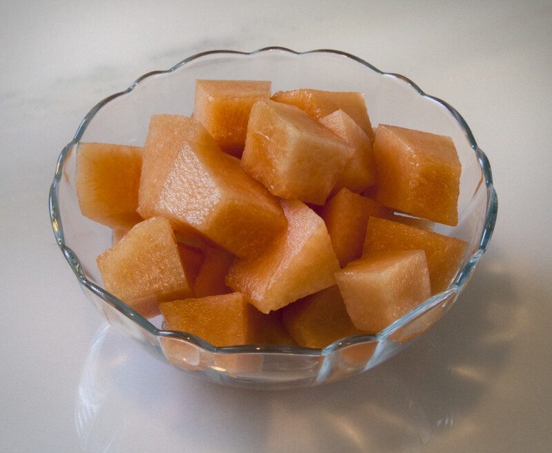 Cubed Cantaloupe in a Glass Bowl