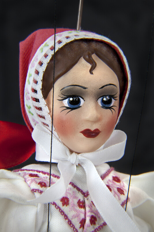 Czech Republic Ceramic Doll with Hand Painted Face and Traditional Cap (Close Up)