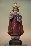 Czech Republic Small Wood Carving of Infant Jesus of Prague Holding a Cross on a Sphere (Full View)