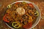 Dish Consisting of Meat, Rice, and Vegetables