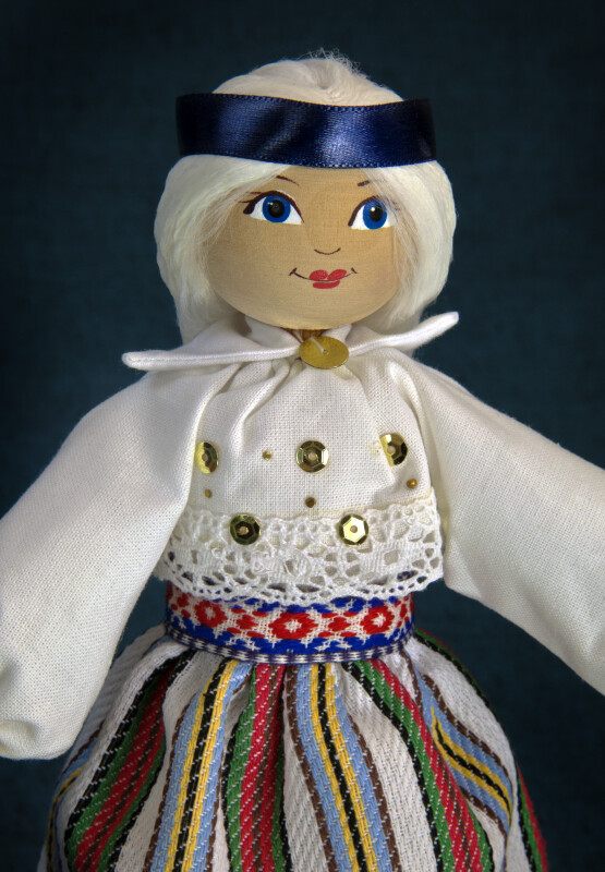 Estonia Handcrafted Female Doll with Woven Skirt and Wool Bag (Three Quarter Length)