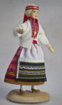 Finland Handcrafted Girl Wearing Traditional Dress with Apron,  Jacket and Headband (Three Quarter View)