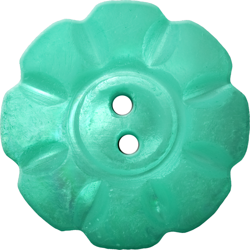 Floral Button with Eight Squarish Petals, Blue-Green