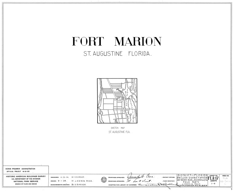 Fort Marion (Castillo de San Marcos) Sketch Map, St. Augustine, Florida, 1936