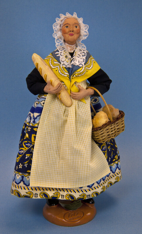 France Santon de Provence Woman with Baguette and Bread Basket (Full View)