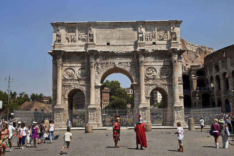Frontal View of the Arch of Constantine and the Colosseum