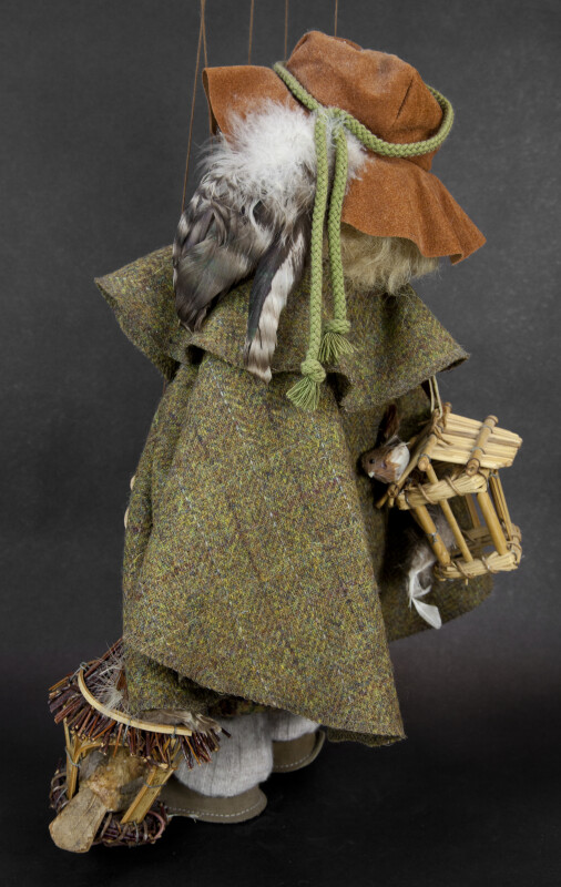 Germany Handcrafted Woodsman Puppet with Alpine Hat and Wood Bird Houses (Back View)