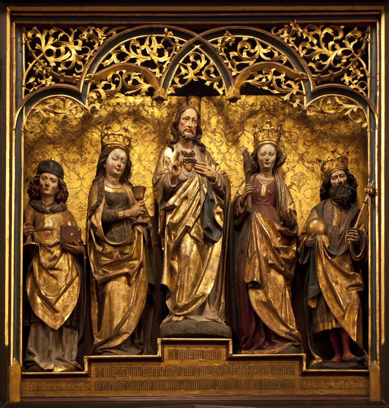 Gilded Sculpture of Christ Surrounded by Four Figures