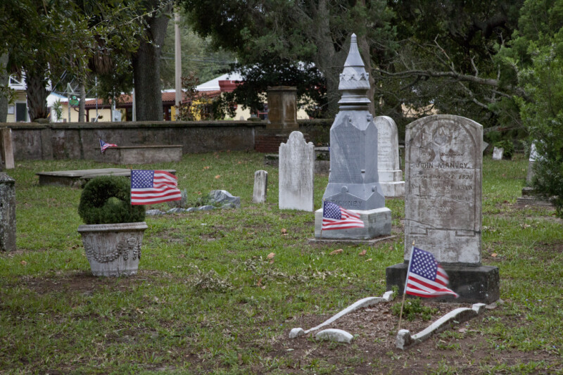 Grave Markers with American Flags