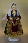 Greece Folk Doll in in Traditional Costume with Coin Necklace (Full View)