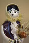 Greece Handcrafted Ceramic Doll with Straw Flowers and Cotton Scarf (Close Up)