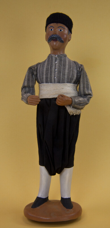 Greece Male Ceramic Doll Wearing Popular Costume with Hat and Vraka (Full View)
