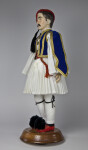 Greece Man Wearing National Costume of Blue Vest and Pleased Shirt and Skirt (Three Quarter View)