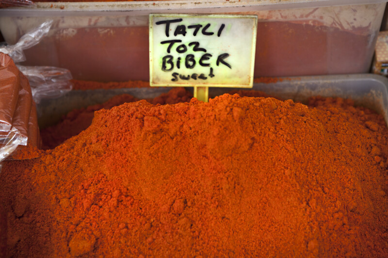 Ground Red Pepper at an Outdoor Market in Kusadasi