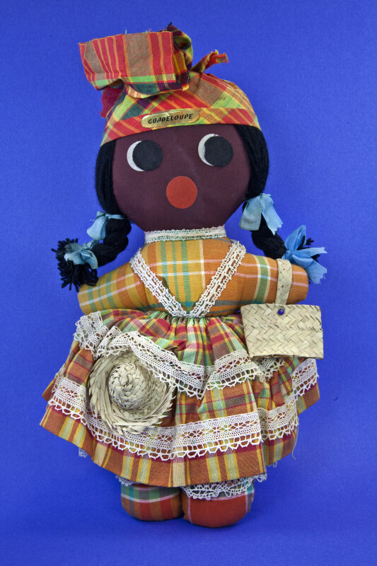 Guadeloupe Handmade doll with Straw Hat and Basket (Full View)