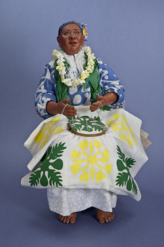 Hawaiian Figure of Mature Lady, Aunty Mary Makes a Quilt, by Patty Kanaar, Hei Mana Creations (Full View)