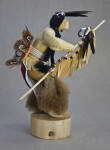 Idaho Male Native American Shoshone Warrior Doll Holding a Fringed and Beaded Staff (Side View)