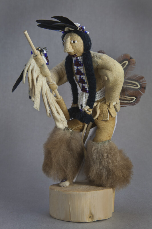 Idaho Native American Shoshone Warrior Doll with Beads, Fur, Feathers, and Leather (Full View)