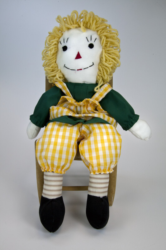 Indiana Raggedy Ann Doll with Embroidered Face and Traditional Triangular Nose (Three Quarter View)