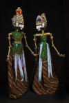 India Tall Rod Puppets of Rama and Sita with Three Dimensional Heads and Crowns (Full View)