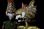 India Wayang Goleks of Rama and Sita with Hand Carved Wood Heads and Crowns (Close Up)