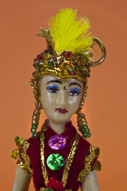Indonesia Ceramic Doll with Hand Painted Face and Elaborate Headpiece (Close Up)