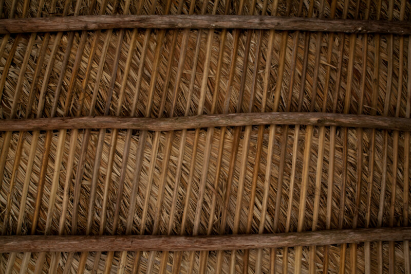 Inside View of Wooden, Palm-Thatched Tiki Hut Roof