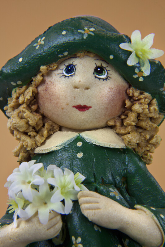 Ireland Irish Lass Made from Dough with Hand Painted Face, Dress, Hat, Shoes, and Curls (Close Up)
