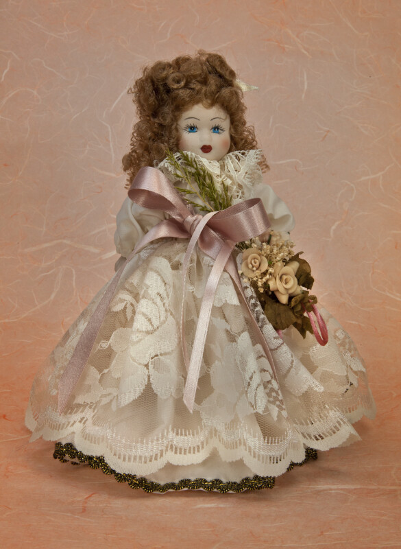 Italy Beautiful Porcelain Doll Wearing Lace and Silk Dress (Full View)