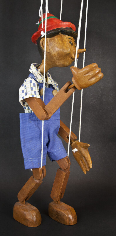Italy Pinocchio Wooden Toy Marionette Walking with Strings  (Side View)