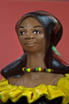 Jamaican Ceramic Woman with Colorful Bead Necklace, Head Scarf, and Ruffled Collar (Close Up)