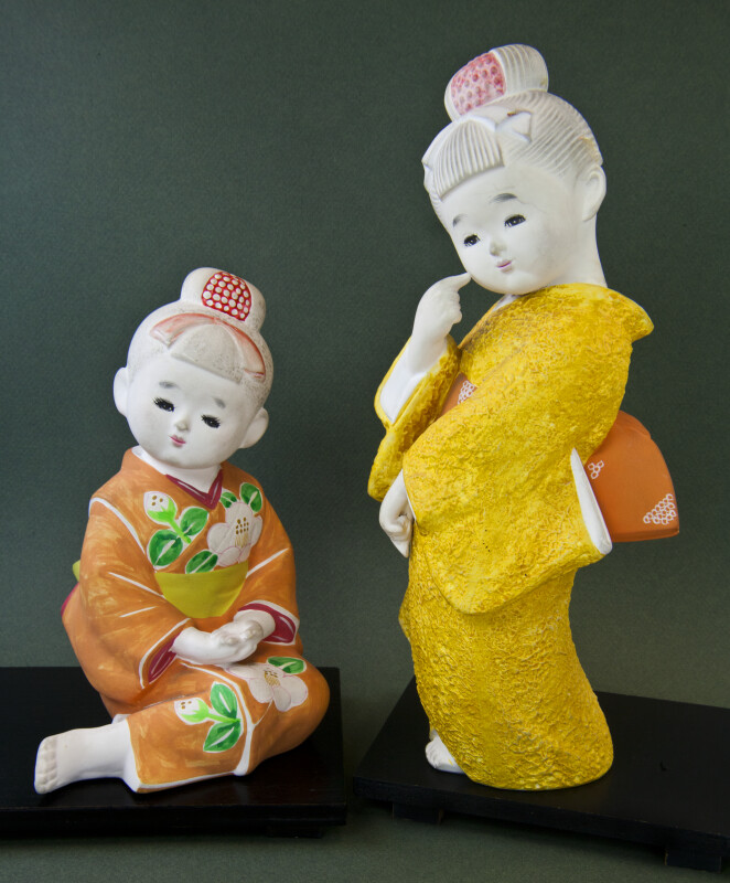 Japan Two Ceramic Girls Wearing Kimonos (Full View)