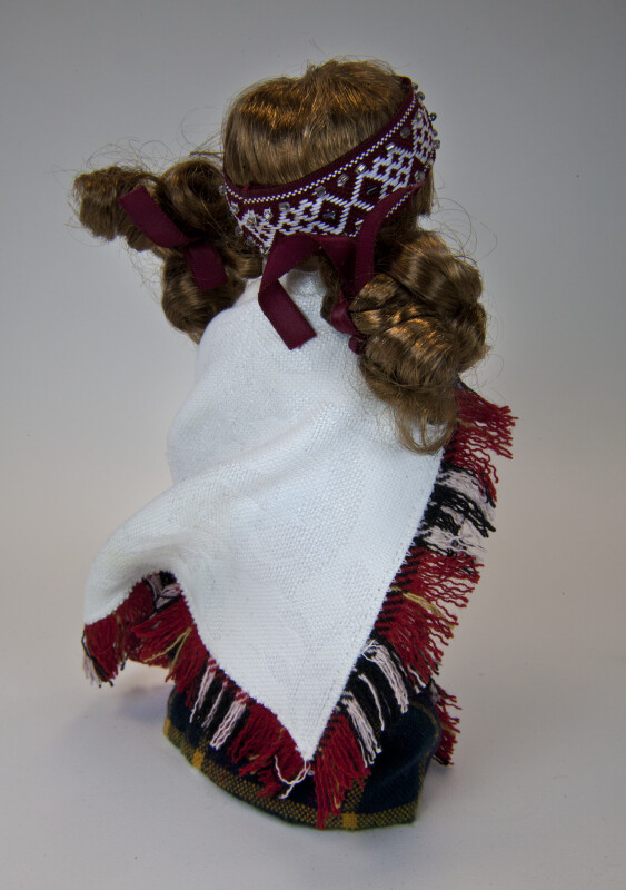 Latvia  Porcelain Doll Dressed in National Costume with Woven Headband (Back View)