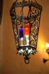 Light Fixture with Colored Bulbs at Mission Concepción