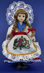 Luxembourg Doll Made by Schneider with Bulgarian Coat of Arms on Apron (Full View)