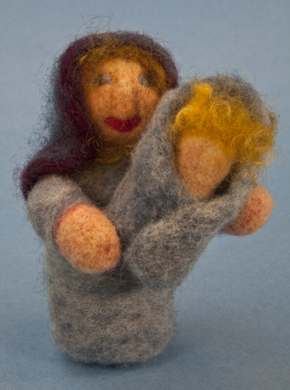 Maine Needle Felt Hand Made Woman and Baby with Colored Wool (Full View)